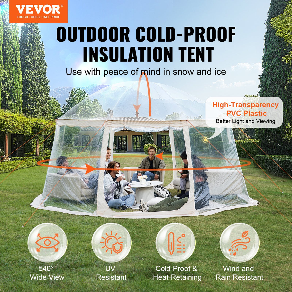 VEVOR Sports Tent, 12-15 People, Instant Pop-Up Tent Shelter Weatherproof Pod, Outdoor Bubble Clear View Tent, Climate Canopy Shelter for Soccer, Football, Softball & Other Sporting Events and Parades - BWZPDXZTMYX1VWKNVV0 - view 3