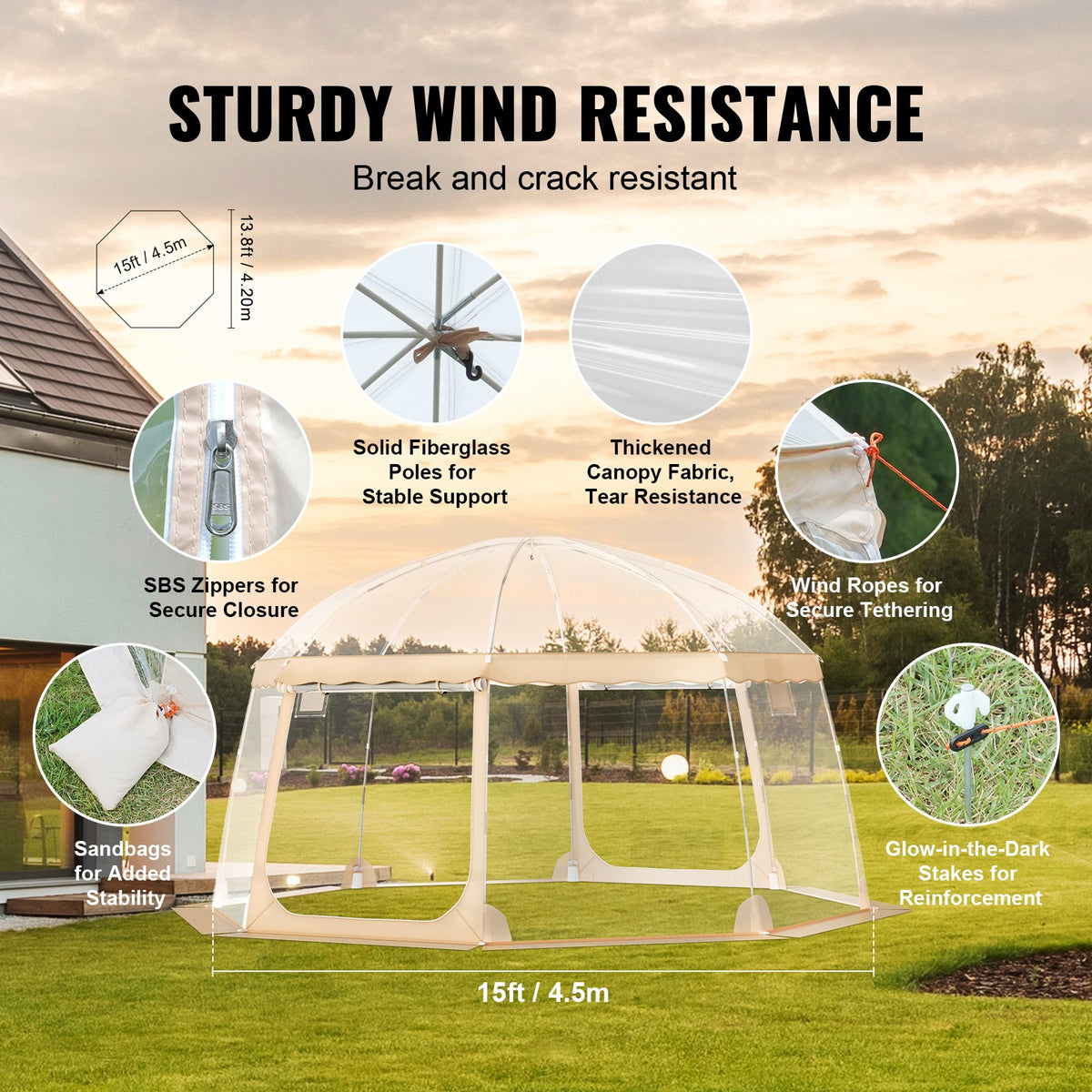 VEVOR Sports Tent, 12-15 People, Instant Pop-Up Tent Shelter Weatherproof Pod, Outdoor Bubble Clear View Tent, Climate Canopy Shelter for Soccer, Football, Softball & Other Sporting Events and Parades - BWZPDXZTMYX1VWKNVV0 - view 5