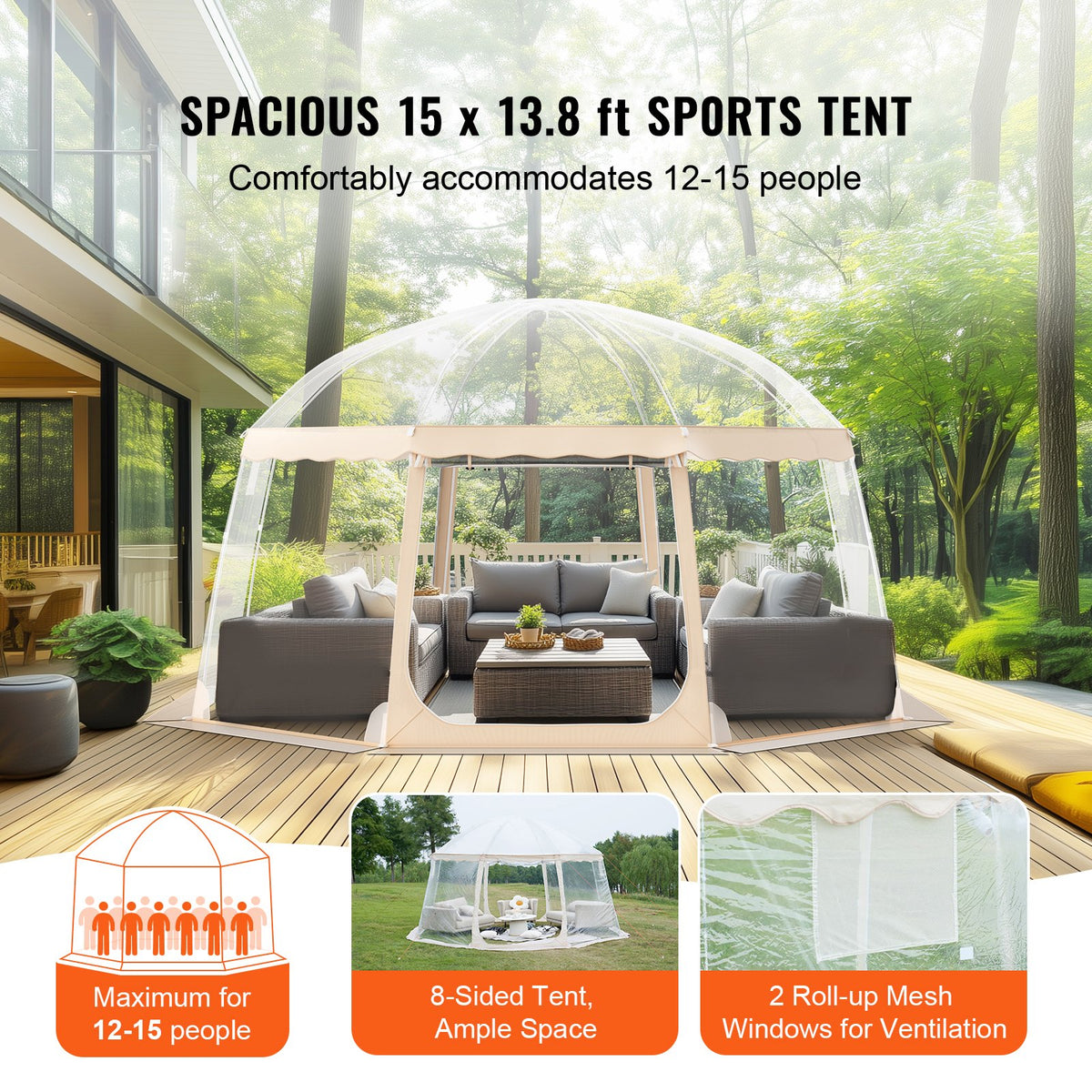 VEVOR Sports Tent, 12-15 People, Instant Pop-Up Tent Shelter Weatherproof Pod, Outdoor Bubble Clear View Tent, Climate Canopy Shelter for Soccer, Football, Softball & Other Sporting Events and Parades - BWZPDXZTMYX1VWKNVV0 - view 8