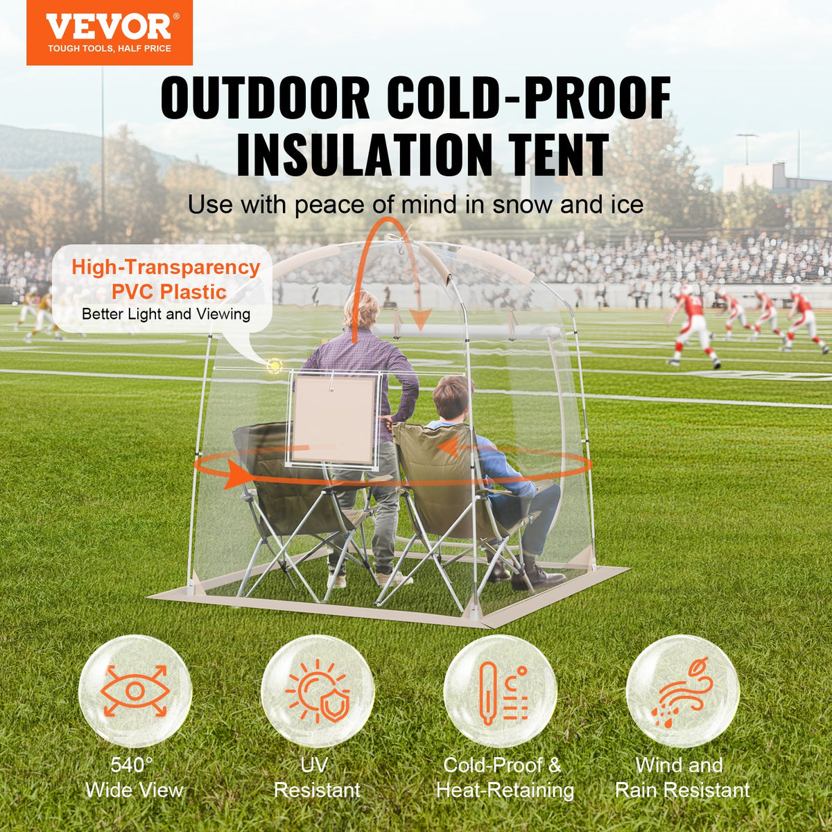 VEVOR Sports Tent, 2-4 People, Instant Tent Shelter Weatherproof Pod, Outdoor Bubble Clear View Tent, Climate Canopy Shelter for Soccer, Football, Softball & Other Sporting Events, Parades, Fishing - BWZPXXZTMFX7NR4TJV0 - view 3