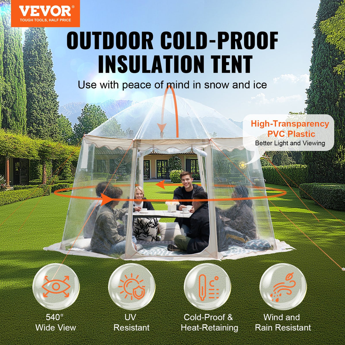 VEVOR Sports Tent, 4-8 People, Instant Pop-Up Tent Shelter Weatherproof Pod, Outdoor Bubble Clear View Tent, Climate Canopy Shelter for Soccer, Football, Softball & Other Sporting Events and Parades - BWZPZXZTMYX14FZKQV0 - view 3