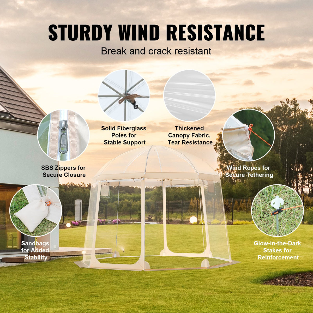 VEVOR Sports Tent, 4-8 People, Instant Pop-Up Tent Shelter Weatherproof Pod, Outdoor Bubble Clear View Tent, Climate Canopy Shelter for Soccer, Football, Softball & Other Sporting Events and Parades - BWZPZXZTMYX14FZKQV0 - view 5