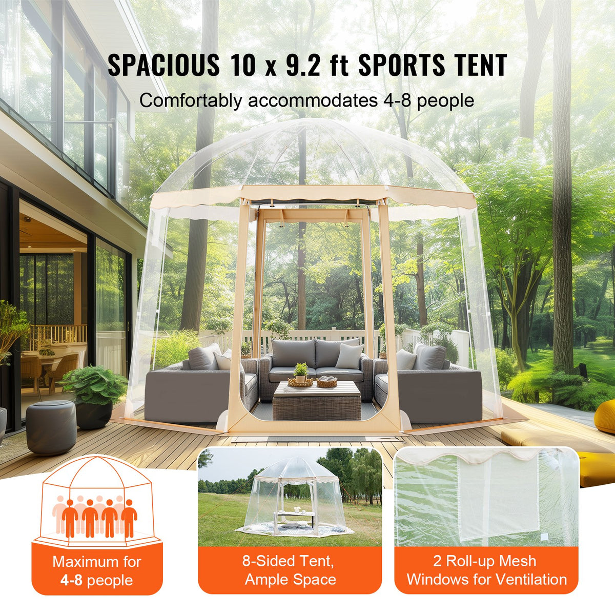 VEVOR Sports Tent, 4-8 People, Instant Pop-Up Tent Shelter Weatherproof Pod, Outdoor Bubble Clear View Tent, Climate Canopy Shelter for Soccer, Football, Softball & Other Sporting Events and Parades - BWZPZXZTMYX14FZKQV0 - view 8