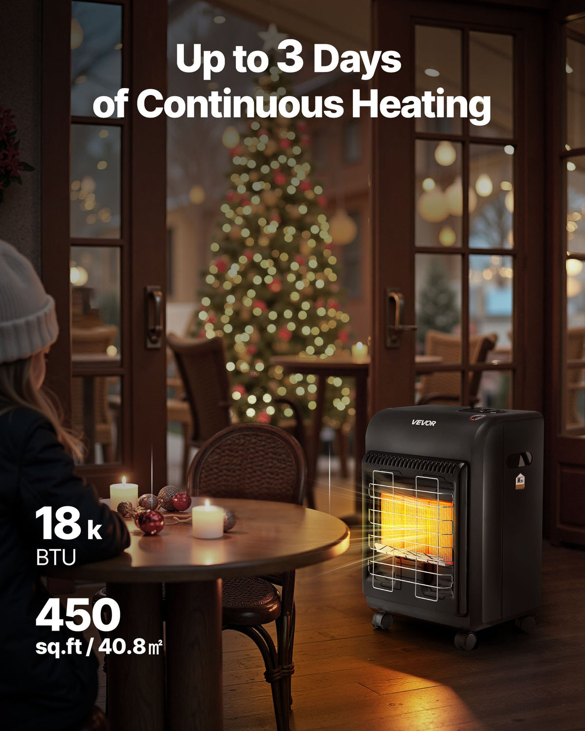 VEVOR Propane Heater, 6000 to 18000 BTU Propane Cabinet Heater with 3 Modes Temp Settings & Tip-over Protection, Garage Radiator Heat up to 450 Sq.Ft, for Camping,Garage, Patio,Indoor/Outdoor - BXBWJRQJS141S25Y9001V0 - view 3