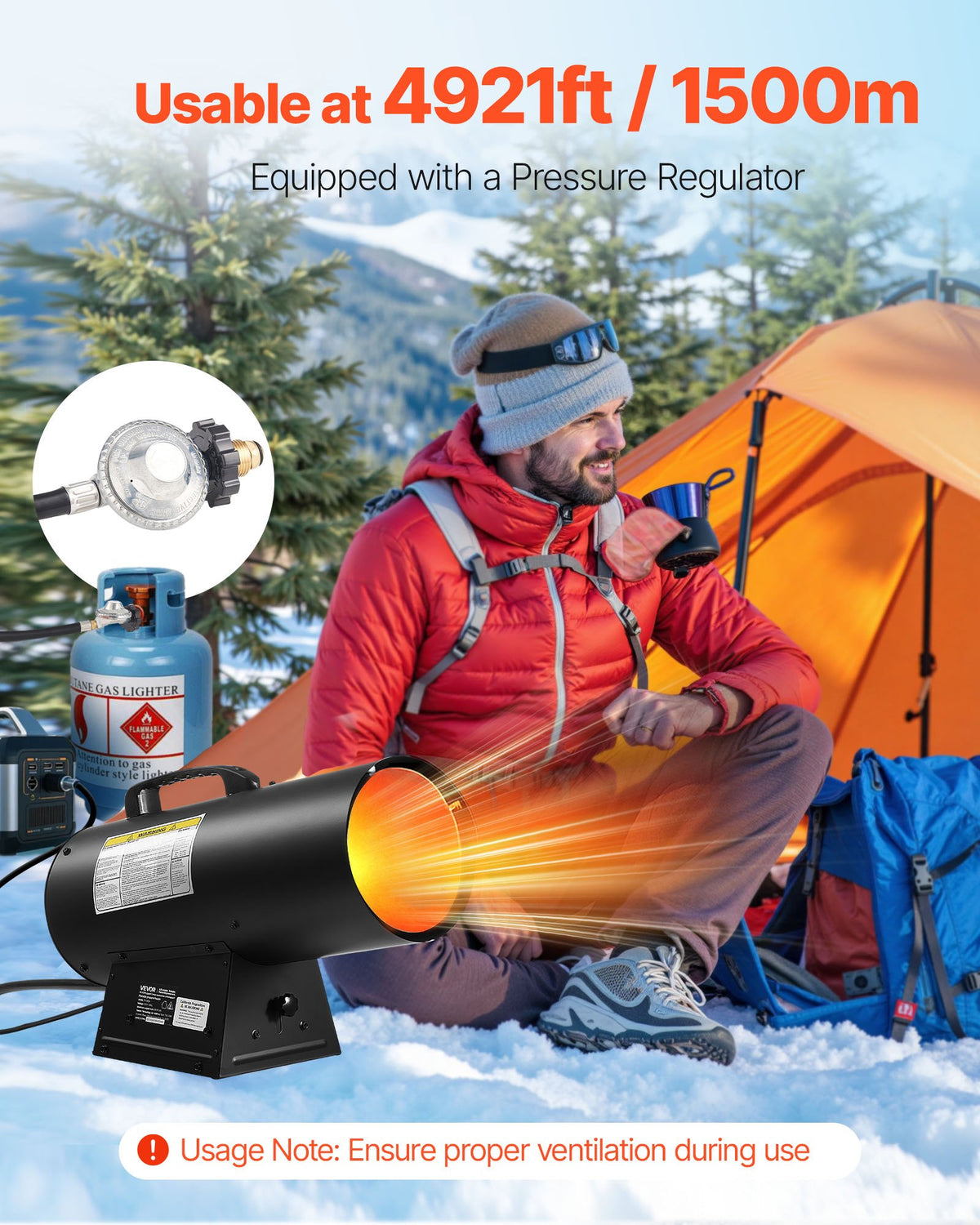 VEVOR Propane Heater, 60000BTU Forced Air Propane Heater with Stepless Temp Settings & security Protection, Portable Garage/Shop Barrel Heater for Garages, Job Sites,Indoor/Outdoor - BXBWJRQPTNFJNE4CR001V1 - view 5