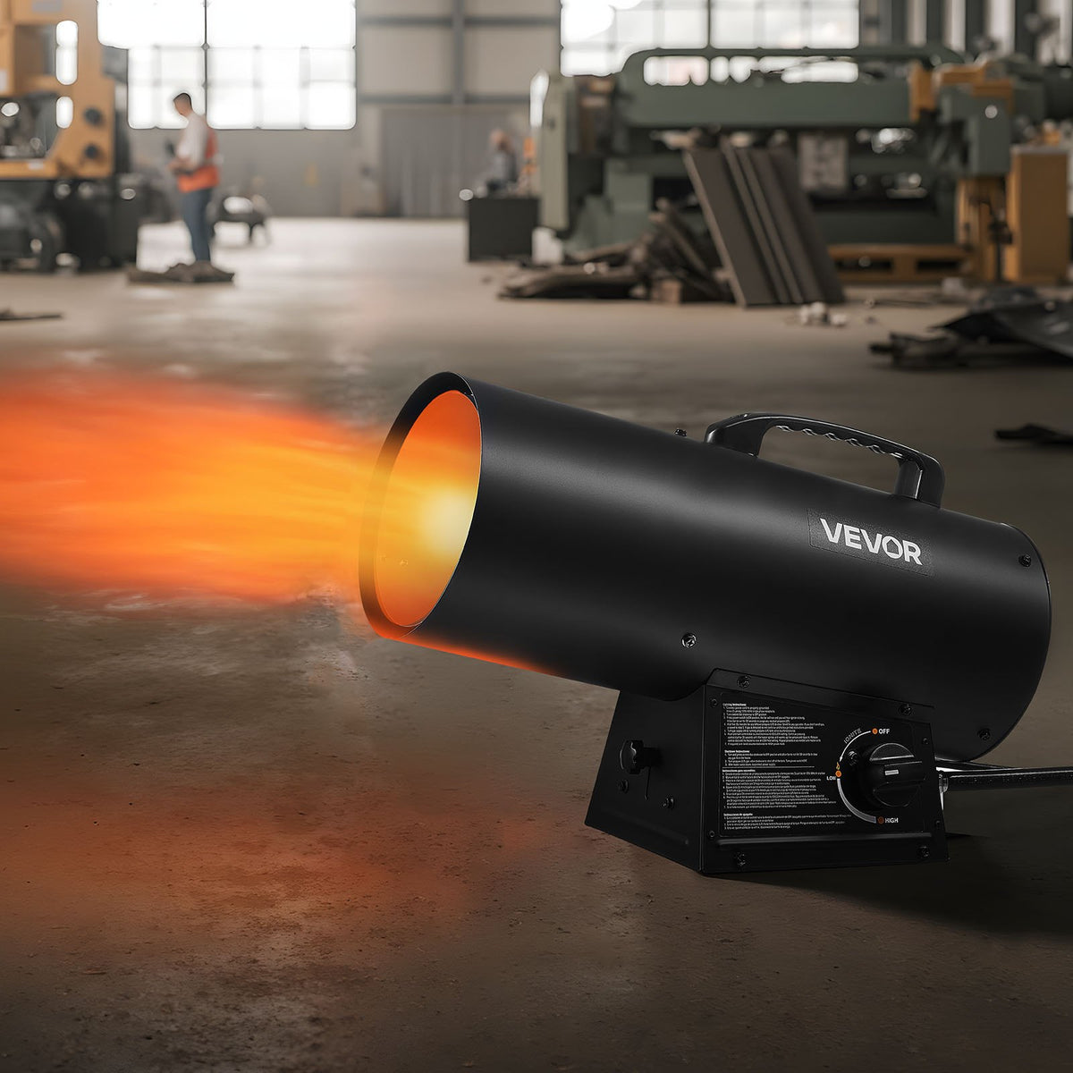 VEVOR Propane Heater, 60000BTU Forced Air Propane Heater with Stepless Temp Settings & security Protection, Portable Garage/Shop Barrel Heater for Garages, Job Sites,Indoor/Outdoor - BXBWJRQPTNFJNE4CR001V1 - view 9