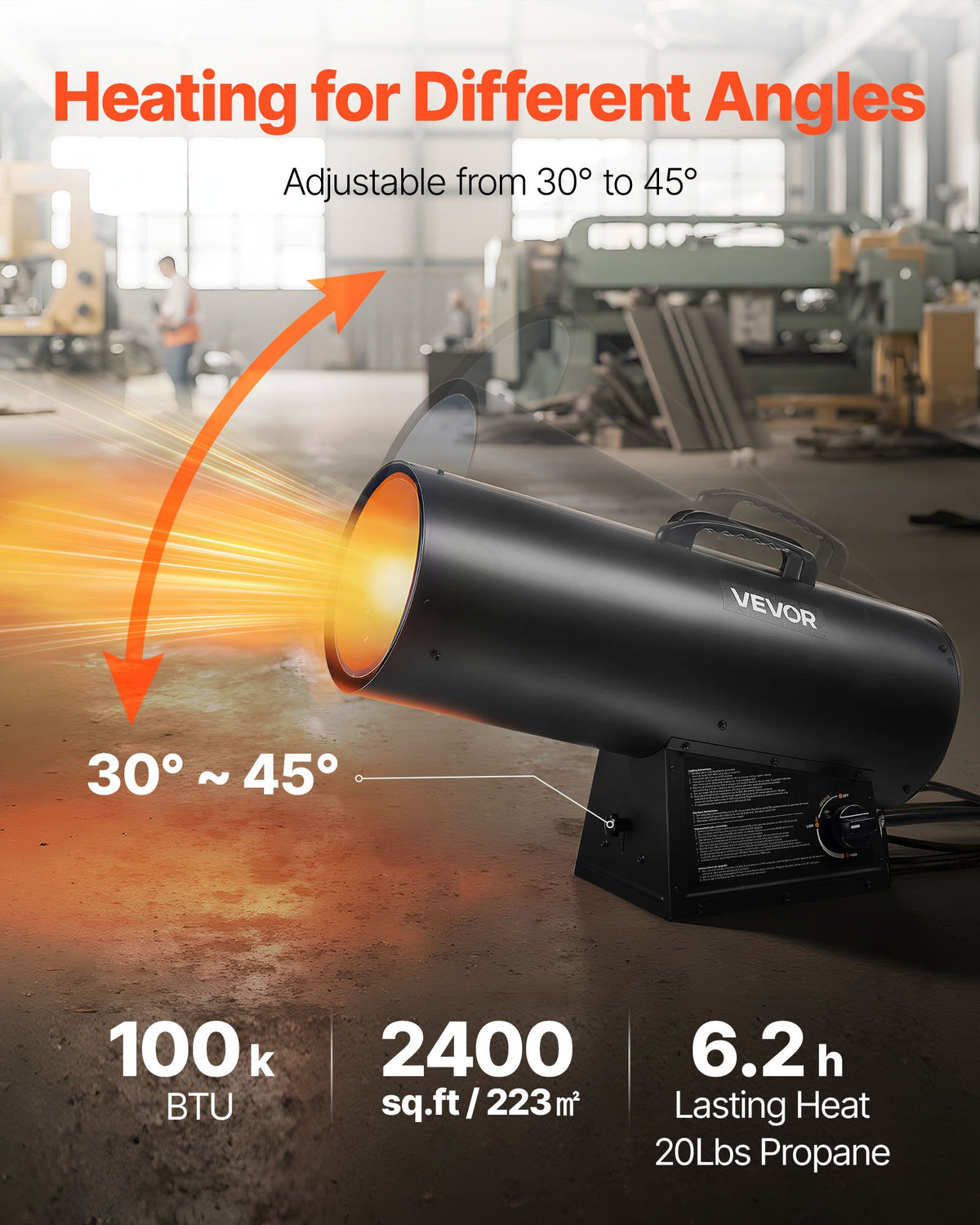 VEVOR Propane Heater, 100000BTU Forced Air Propane Heater with Stepless Temp Settings & security Protection, Portable Garage/Shop Barrel Heater for Garages, Job Sites,Indoor/Outdoor - BXBWJRQPTNFJTCOCY001V1 - view 3