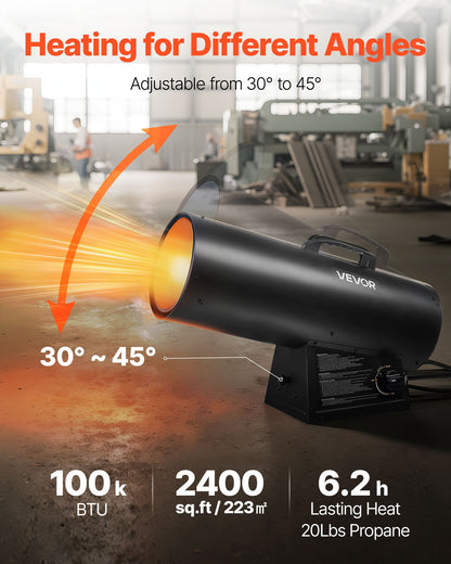 VEVOR Propane Heater, 100000BTU Forced Air Propane Heater with Stepless Temp Settings & security Protection, Portable Garage/Shop Barrel Heater for Garages, Job Sites,Indoor/Outdoor - BXBWJRQPTNFJTCOCY001V1 - view 3