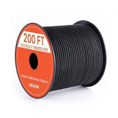 VEVOR Paracord Rope 5/32 in x 200 ft Nylon Parachute Cord 550 Tactical, Survival Cord, Heavy Duty 7 Strand, 600 lbs High Breaking Strength, Utility Rope, for Outdoor Camping & Bracelets, Black - BXBZSBXBZPTJGRL1C001V0 - view 2