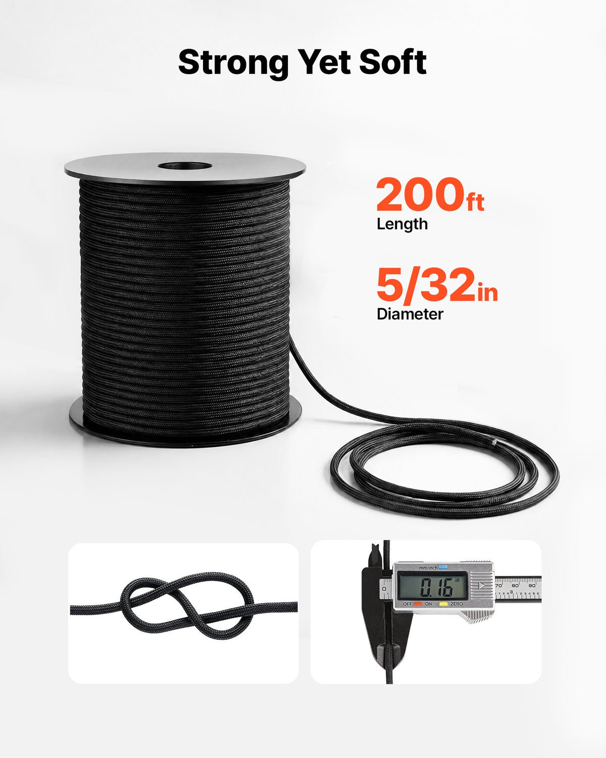 VEVOR Paracord Rope 5/32 in x 200 ft Nylon Parachute Cord 550 Tactical, Survival Cord, Heavy Duty 7 Strand, 600 lbs High Breaking Strength, Utility Rope, for Outdoor Camping & Bracelets, Black - BXBZSBXBZPTJGRL1C001V0 - view 4