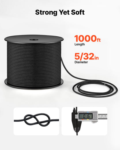 VEVOR Paracord Rope 5/32 in x 1000 ft Nylon Parachute Cord 550 Tactical, Survival Cord, Heavy Duty 7 Strand, 600 lbs High Breaking Strength, Utility Rope, for Outdoor Camping & Bracelets, Black - BXBZSBXBZPTJWABXX001V0 - view 4