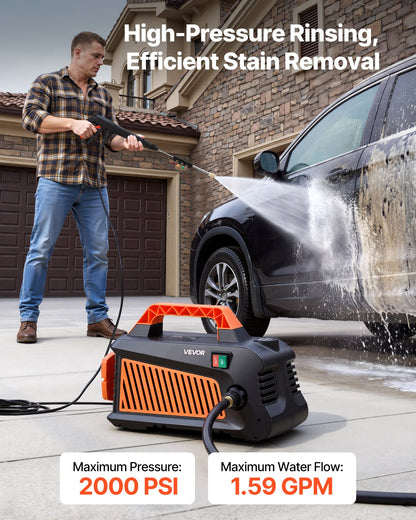 VEVOR Electric Pressure Washer, 2000 Max PSI 1.59 Max GPM, Portable Power Washer with 4 Nozzles, Metal Extension Wand, Built-in Carry Handle, Compact & Flexible for  Cars,Driveways,Patios,Fences,Home - BXDDGYQXJJLD4W2OG001V1 - view 3