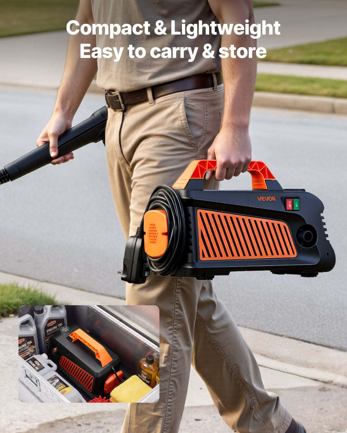 VEVOR Electric Pressure Washer, 2000 Max PSI 1.59 Max GPM, Portable Power Washer with 4 Nozzles, Metal Extension Wand, Built-in Carry Handle, Compact & Flexible for  Cars,Driveways,Patios,Fences,Home - BXDDGYQXJJLD4W2OG001V1 - view 5