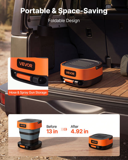 VEVOR Portable Cordless Pressure Washer with 2.64 Gal Tank, Foldable Power Washer 109 Max PSI, 3 Nozzles, Magnetic Sponge Brush & Soft Bristle Brush,78.7 in Hose, for Bike Cleaning, Patio, Camping - BXDDGYQXJZLDD2VL2001V1 - view 3