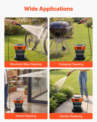 VEVOR Portable Cordless Pressure Washer with 2.64 Gal Tank, Foldable Power Washer 109 Max PSI, 3 Nozzles, Magnetic Sponge Brush & Soft Bristle Brush,78.7 in Hose, for Bike Cleaning, Patio, Camping - BXDDGYQXJZLDD2VL2001V1 - view 4
