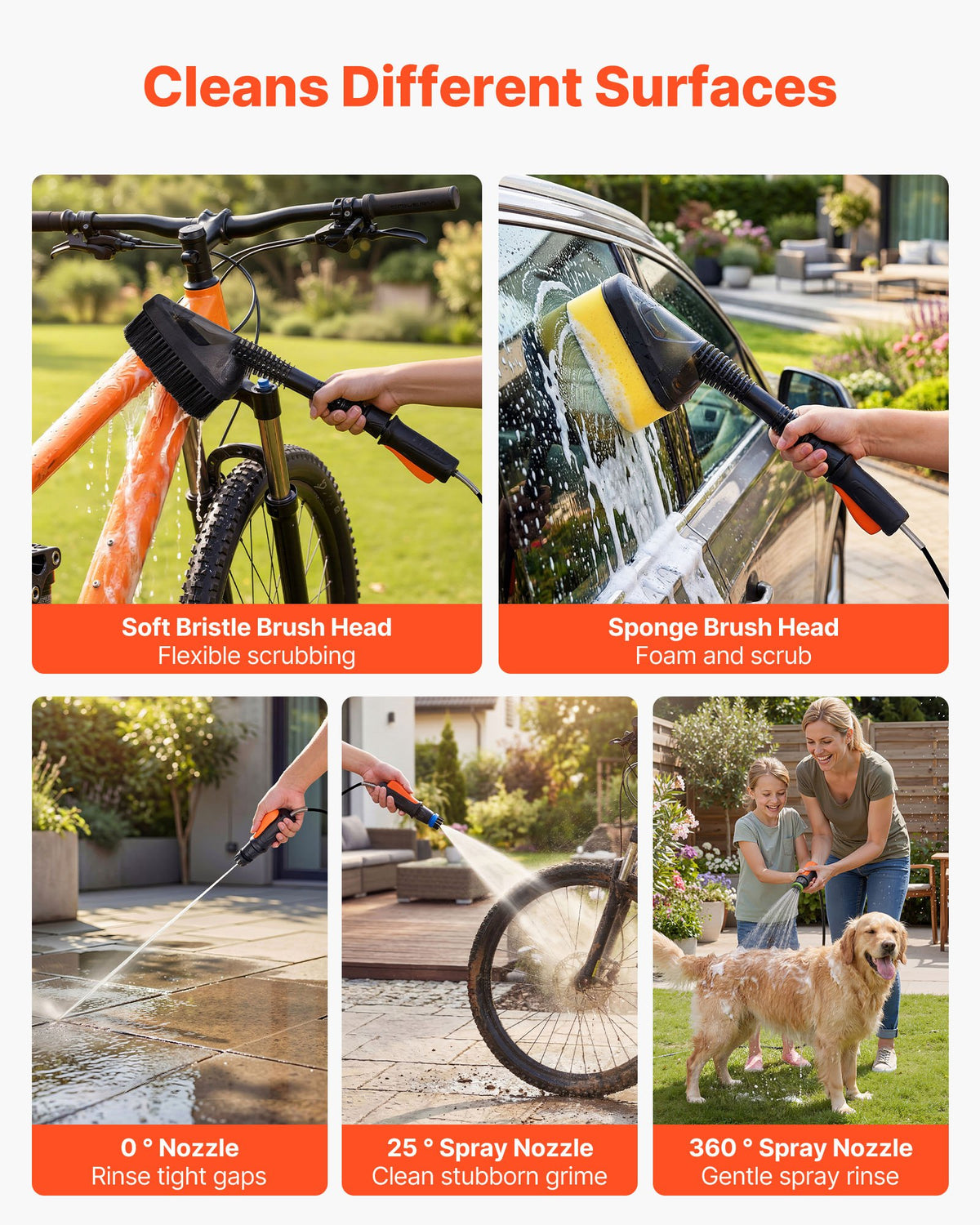 VEVOR Portable Cordless Pressure Washer with 2.64 Gal Tank, Foldable Power Washer 109 Max PSI, 3 Nozzles, Magnetic Sponge Brush & Soft Bristle Brush,78.7 in Hose, for Bike Cleaning, Patio, Camping - BXDDGYQXJZLDD2VL2001V1 - view 5