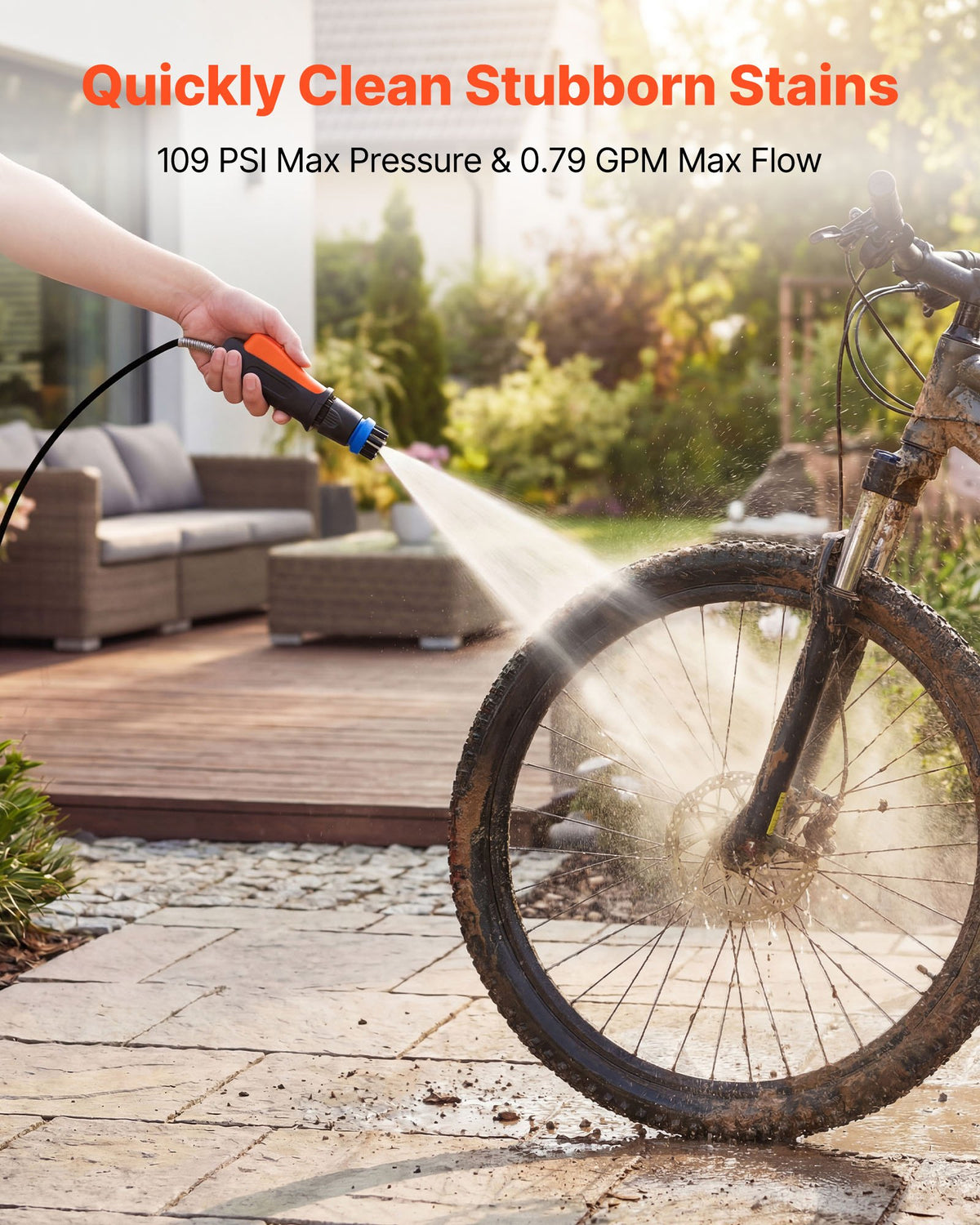 VEVOR Portable Cordless Pressure Washer with 2.64 Gal Tank, Foldable Power Washer 109 Max PSI, 3 Nozzles, Magnetic Sponge Brush & Soft Bristle Brush,78.7 in Hose, for Bike Cleaning, Patio, Camping - BXDDGYQXJZLDD2VL2001V1 - view 6