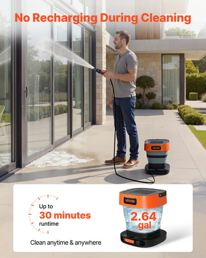 VEVOR Portable Cordless Pressure Washer with 2.64 Gal Tank, Foldable Power Washer 109 Max PSI, 3 Nozzles, Magnetic Sponge Brush & Soft Bristle Brush,78.7 in Hose, for Bike Cleaning, Patio, Camping - BXDDGYQXJZLDD2VL2001V1 - view 7