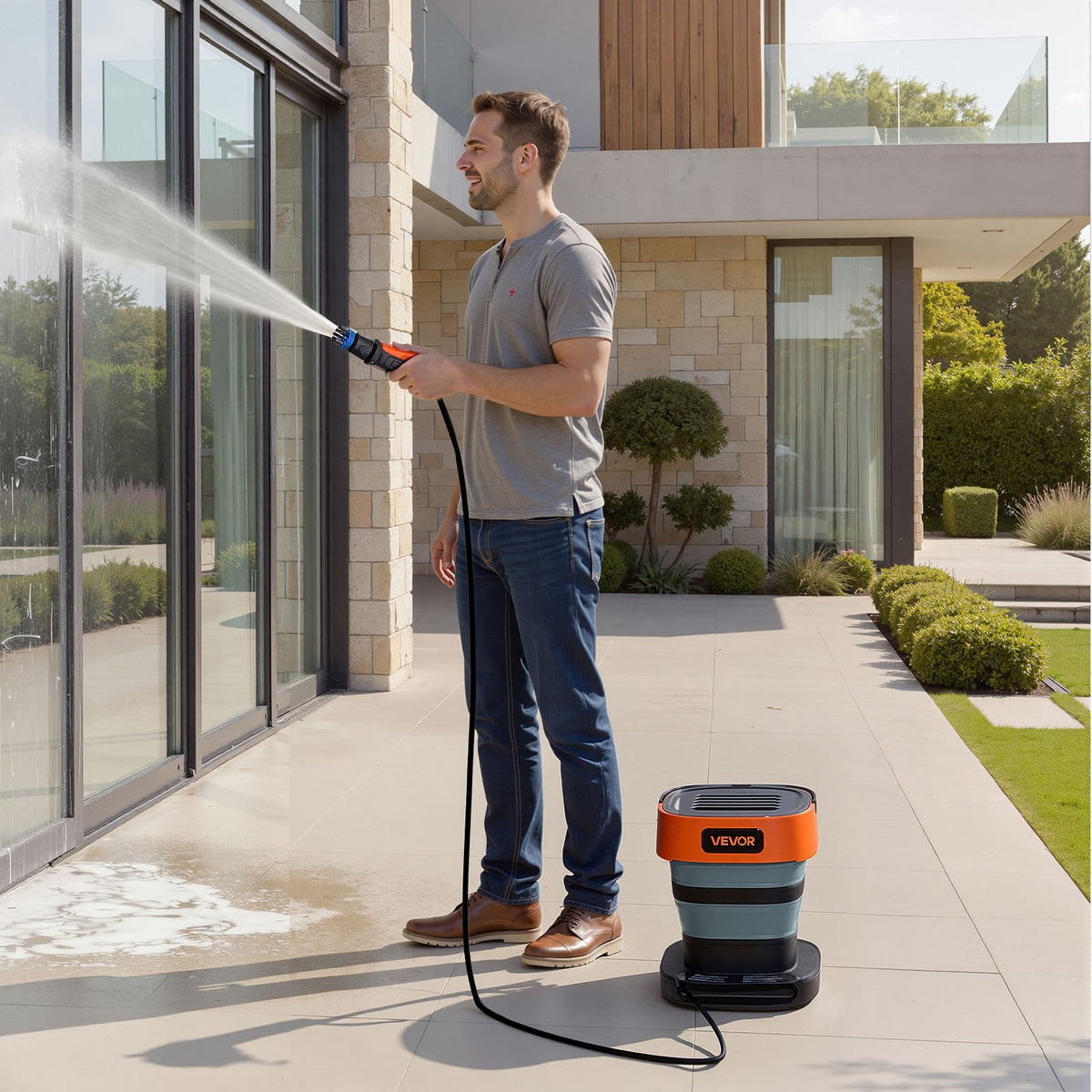 VEVOR Portable Cordless Pressure Washer with 2.64 Gal Tank, Foldable Power Washer 109 Max PSI, 3 Nozzles, Magnetic Sponge Brush & Soft Bristle Brush,78.7 in Hose, for Bike Cleaning, Patio, Camping - BXDDGYQXJZLDD2VL2001V1 - view 9