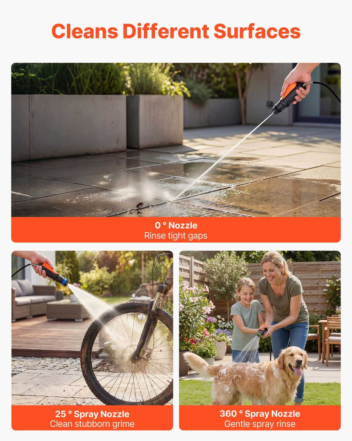 VEVOR Portable Cordless Pressure Washer with 2.64 Gal Tank, Foldable Power Washer 109 Max PSI 0.79 Max GPM, 3 Nozzles,Flexible 78.7 in Hose, Type-C Charging, for Bike Cleaning, Patio, Camping, Garden - BXDDGYQXJZLDWJ7LG001V1 - view 5