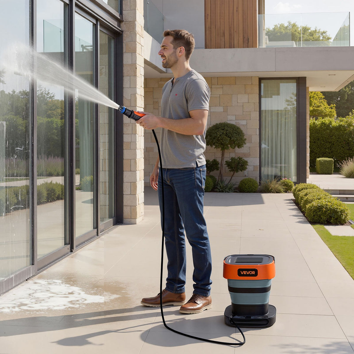 VEVOR Portable Cordless Pressure Washer with 2.64 Gal Tank, Foldable Power Washer 109 Max PSI 0.79 Max GPM, 3 Nozzles,Flexible 78.7 in Hose, Type-C Charging, for Bike Cleaning, Patio, Camping, Garden - BXDDGYQXJZLDWJ7LG001V1 - view 9