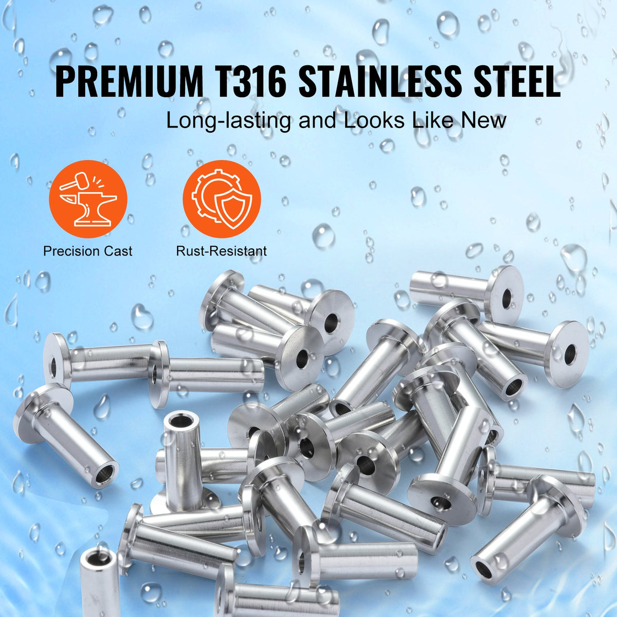 VEVOR 81 Pack T316 Stainless Steel Protector Sleeves for 1/8" Wire Rope Cable Railing, DIY Balustrade T316 Marine Grade, Come with A Free Drill Bit, Silver - BXGBHT81JYS032LCCV0 - view 5