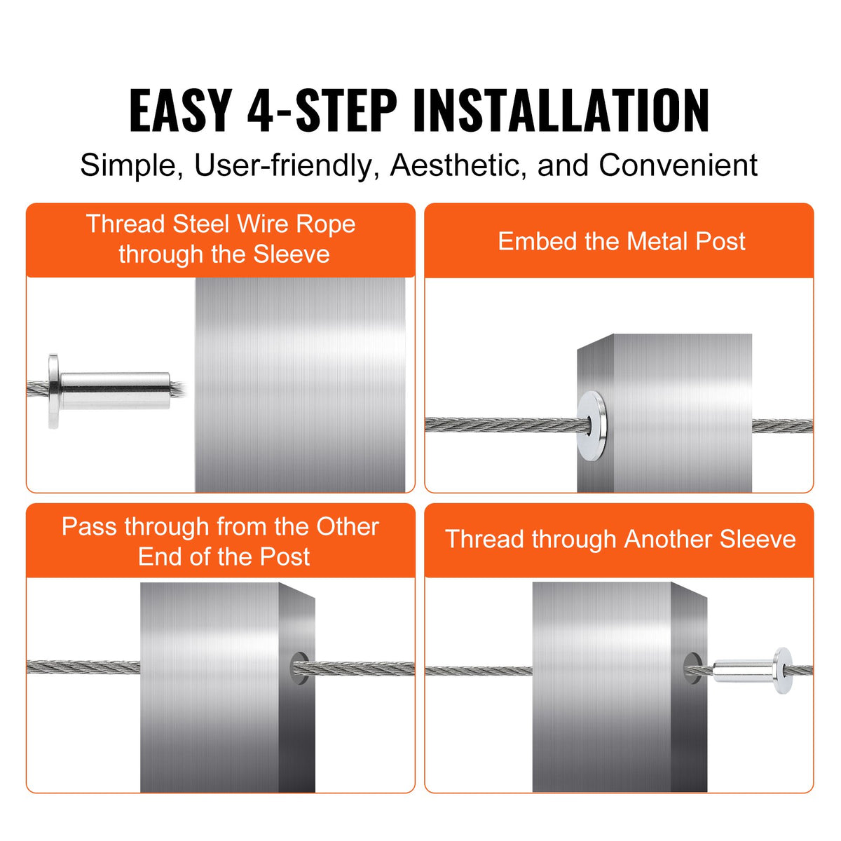 VEVOR 81 Pack T316 Stainless Steel Protector Sleeves for 1/8" Wire Rope Cable Railing, DIY Balustrade T316 Marine Grade, Come with A Free Drill Bit, Silver - BXGBHT81JYS032LCCV0 - view 7