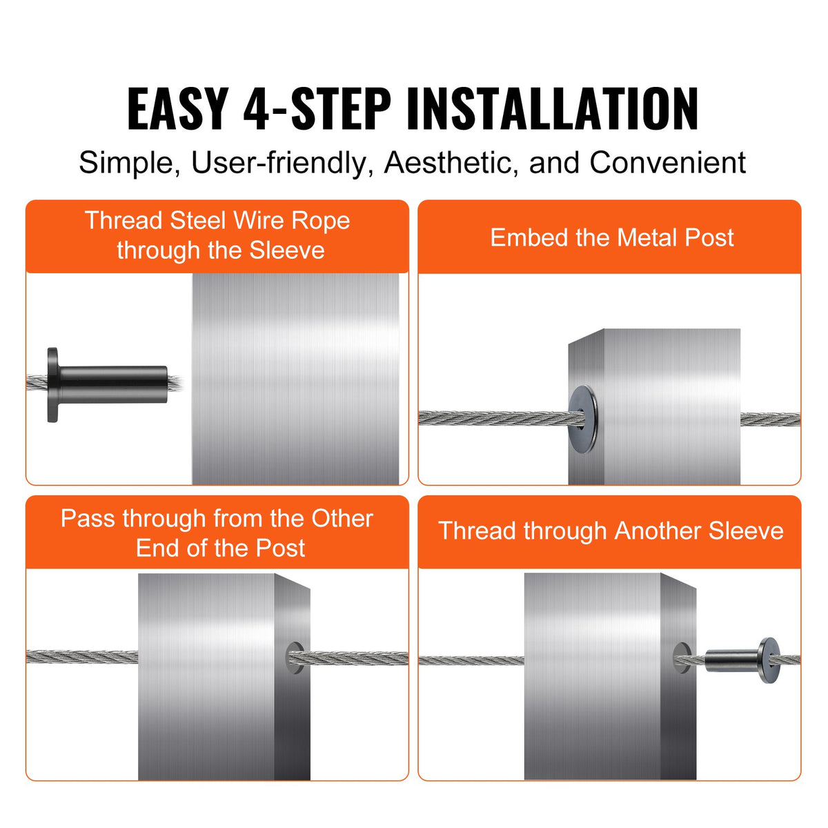 VEVOR 101 Pack T316 Stainless Steel Protector Sleeves for 1/8" Wire Rope Cable Railing, DIY Balustrade T316 Marine Grade, Come with A Free Drill Bit, Black - BXGBHTHS101JHX76KV0 - view 7