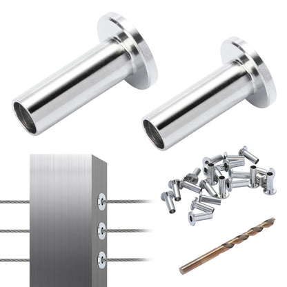 VEVOR 121 Pack T316 Stainless Steel Protector Sleeves for 5/32" 3/16" Wire Rope Cable Railing, DIY Balustrade T316 Marine Grade, Come with A Free Drill Bit, Silver - BXGBHTYS121JABYP2V0 - view 1
