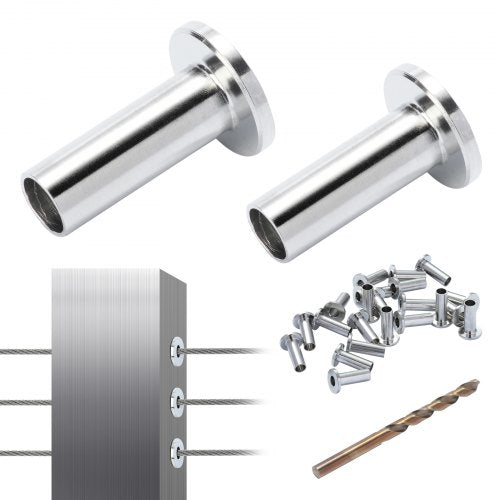 VEVOR 121 Pack T316 Stainless Steel Protector Sleeves for 5/32" 3/16" Wire Rope Cable Railing, DIY Balustrade T316 Marine Grade, Come with A Free Drill Bit, Silver - BXGBHTYS121JABYP2V0 - view 2