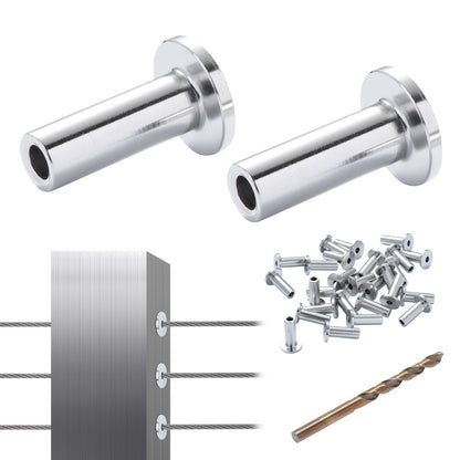 VEVOR 121 Pack T316 Stainless Steel Protector Sleeves for 1/8" Wire Rope Cable Railing, DIY Balustrade T316 Marine Grade, Come with A Free Drill Bit, Silver - BXGBHTYS121JM10KIV0 - view 1