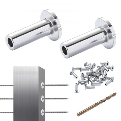 VEVOR 121 Pack T316 Stainless Steel Protector Sleeves for 1/8" Wire Rope Cable Railing, DIY Balustrade T316 Marine Grade, Come with A Free Drill Bit, Silver - BXGBHTYS121JM10KIV0 - view 2