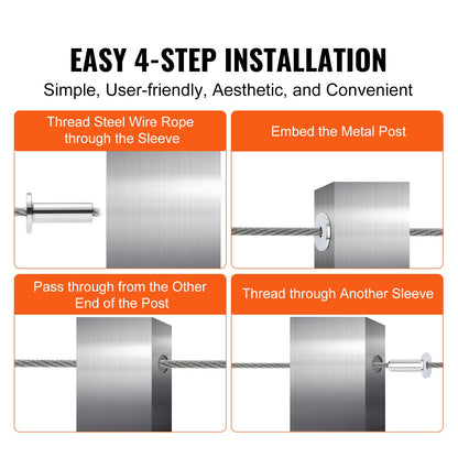 VEVOR 121 Pack T316 Stainless Steel Protector Sleeves for 1/8" Wire Rope Cable Railing, DIY Balustrade T316 Marine Grade, Come with A Free Drill Bit, Silver - BXGBHTYS121JM10KIV0 - view 7