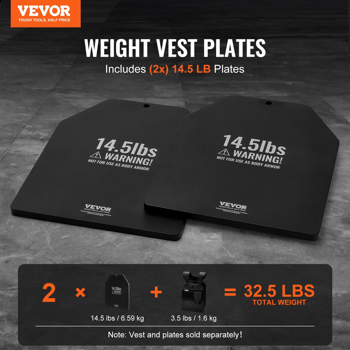 VEVOR Weight Vest Plates, 14.5 LB Pairs, Premium Steel Weighted plates, Contoured Ergonomic Fit – WODs, Additional Weight for Weight Vests, for Strength Training, Running, Fitness, Heavy Workouts - BXGBPBSP145LFBXJ5V0 - view 3