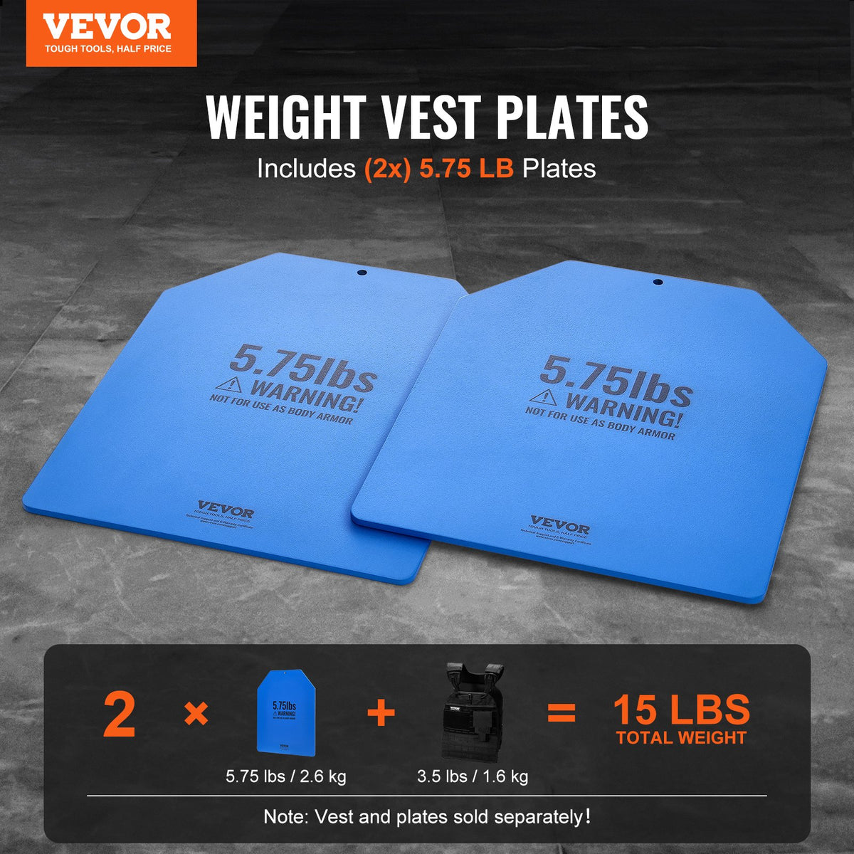 VEVOR Weight Vest Plates, 5.75 LB Pairs, Premium Steel Weighted plates, Contoured Ergonomic Fit – WODs, Additional Weight for Weight Vests, for Strength Training, Running, Fitness, Heavy Workouts - BXGBPBSP575LAIMTJV0 - view 3