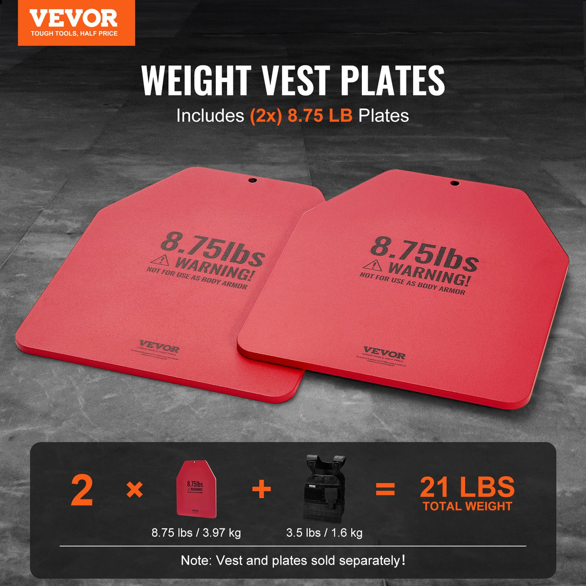 VEVOR Weight Vest Plates, 8.75 LB Pairs, Premium Steel Weighted plates, Contoured Ergonomic Fit – WODs, Additional Weight for Weight Vests, for Strength Training, Running, Fitness, Heavy Workouts - BXGBPBSP875LPAWECV0 - view 3