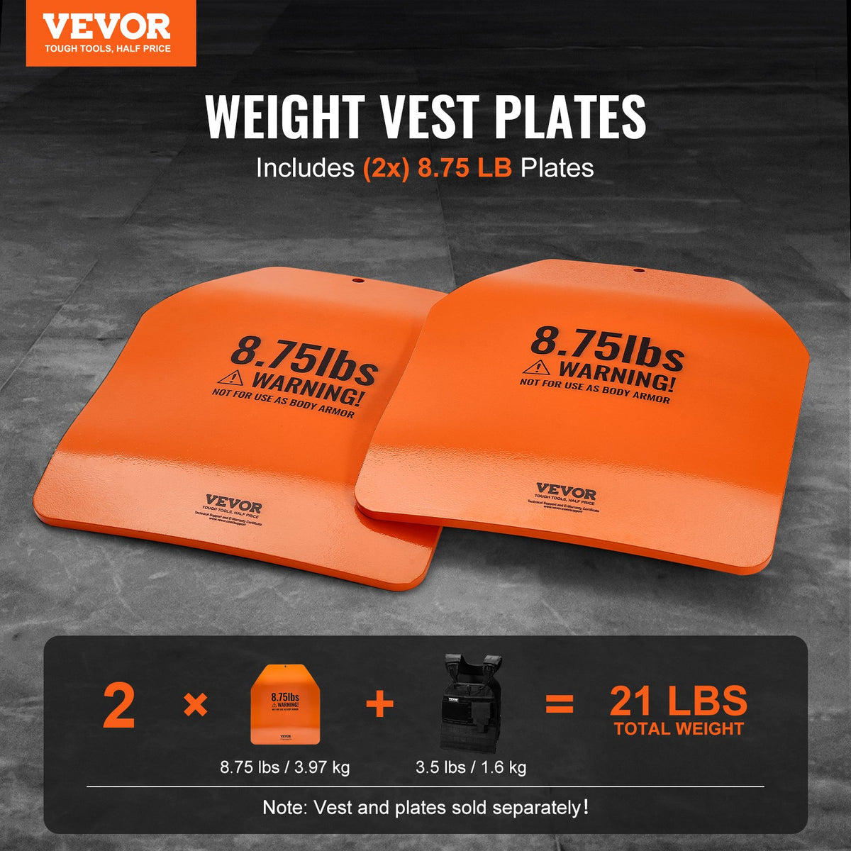 VEVOR Curved Weight Vest Plates, 8.75 LB Pairs, Premium Steel Weighted plates, Contoured Ergonomic Fit – WODs, Additional Weight for Weight Vests, for Strength Training, Running, Heavy Workouts - BXGBQBSP875LGSYIEV0 - view 3