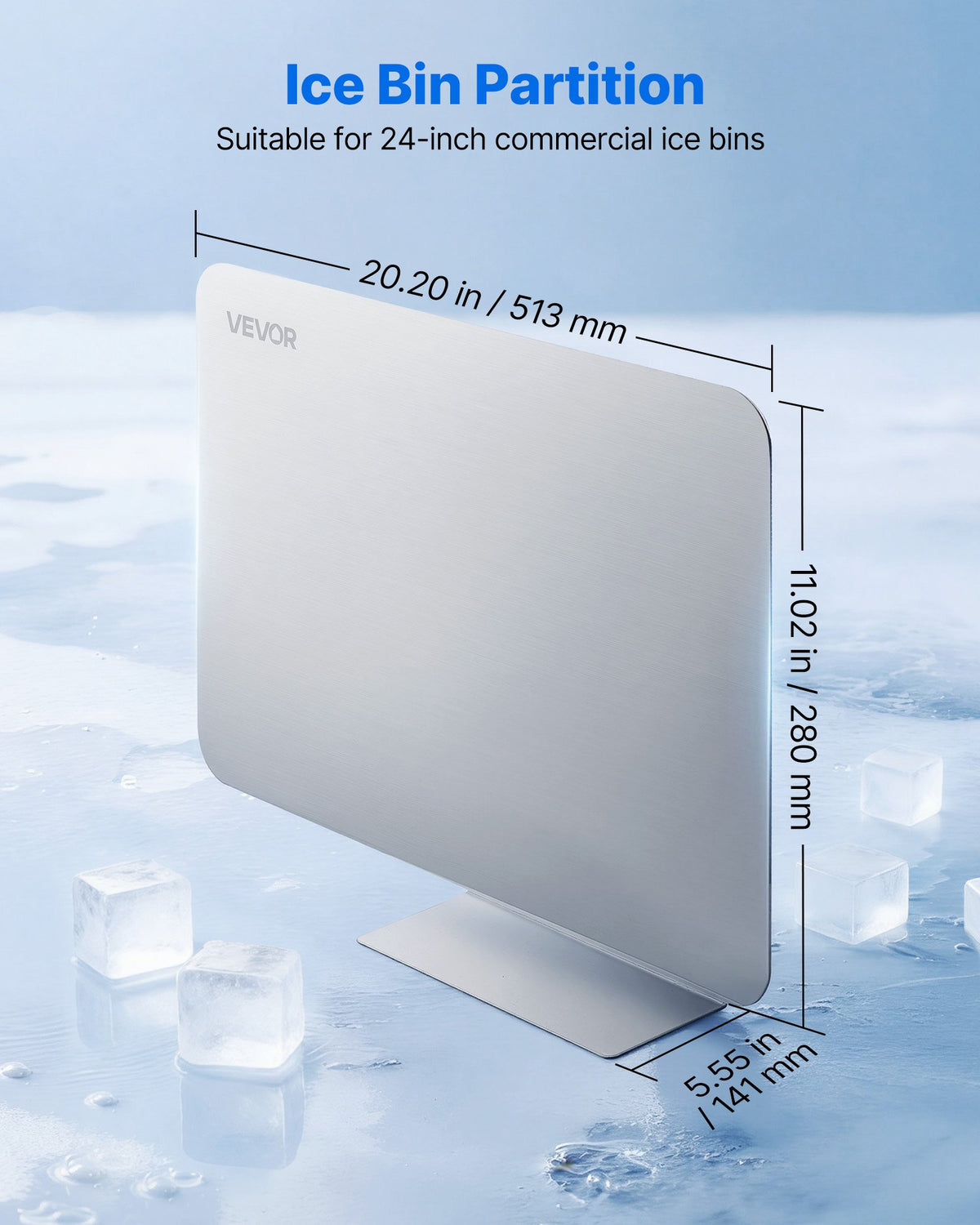 VEVOR Ice Bin Partition, 20.2 x 5.55 Inch, Stainless Steel Divider for 24 Inch Bar Ice Bins, Stable Bottom Support & Easy to Clean, Food Grade 304 Stainless Steel for Kitchen, Bar, Restaurant, Pub - BXGCBCPJBXGGMSS18001V0 - view 3