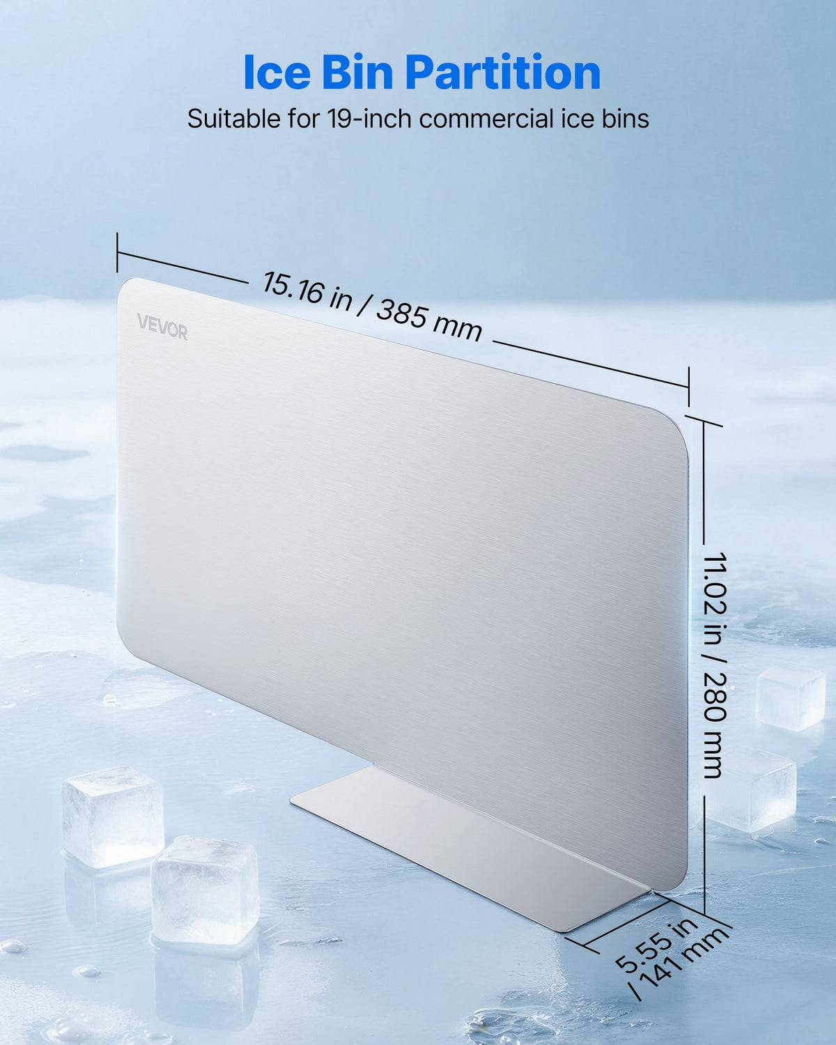 VEVOR Ice Bin Partition, 15.2 x 5.55 Inch, Stainless Steel Divider for 19 Inch Bar Ice Bins, Stable Bottom Support & Easy to Clean, Food Grade 304 Stainless Steel for Kitchen, Bar, Restaurant, Pub - BXGCBCPJBXGGZTPSZ001V0 - view 3