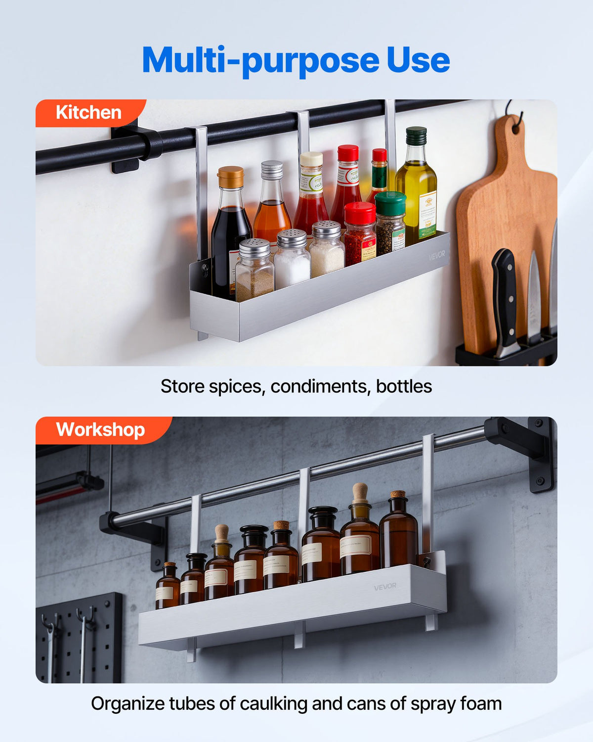 VEVOR Stainless Steel Bottle Holder, 24 Inch Bar Speed Rail, Liquor Bottle Holder Rack with Bolt-On Mounting & Hook-On Mounting, Wall Mounted Syrup Rack for Kitchen, Bar, Restaurant, Pub, Silver - BXGCBCPJQZJJX28OV001V0 - view 7