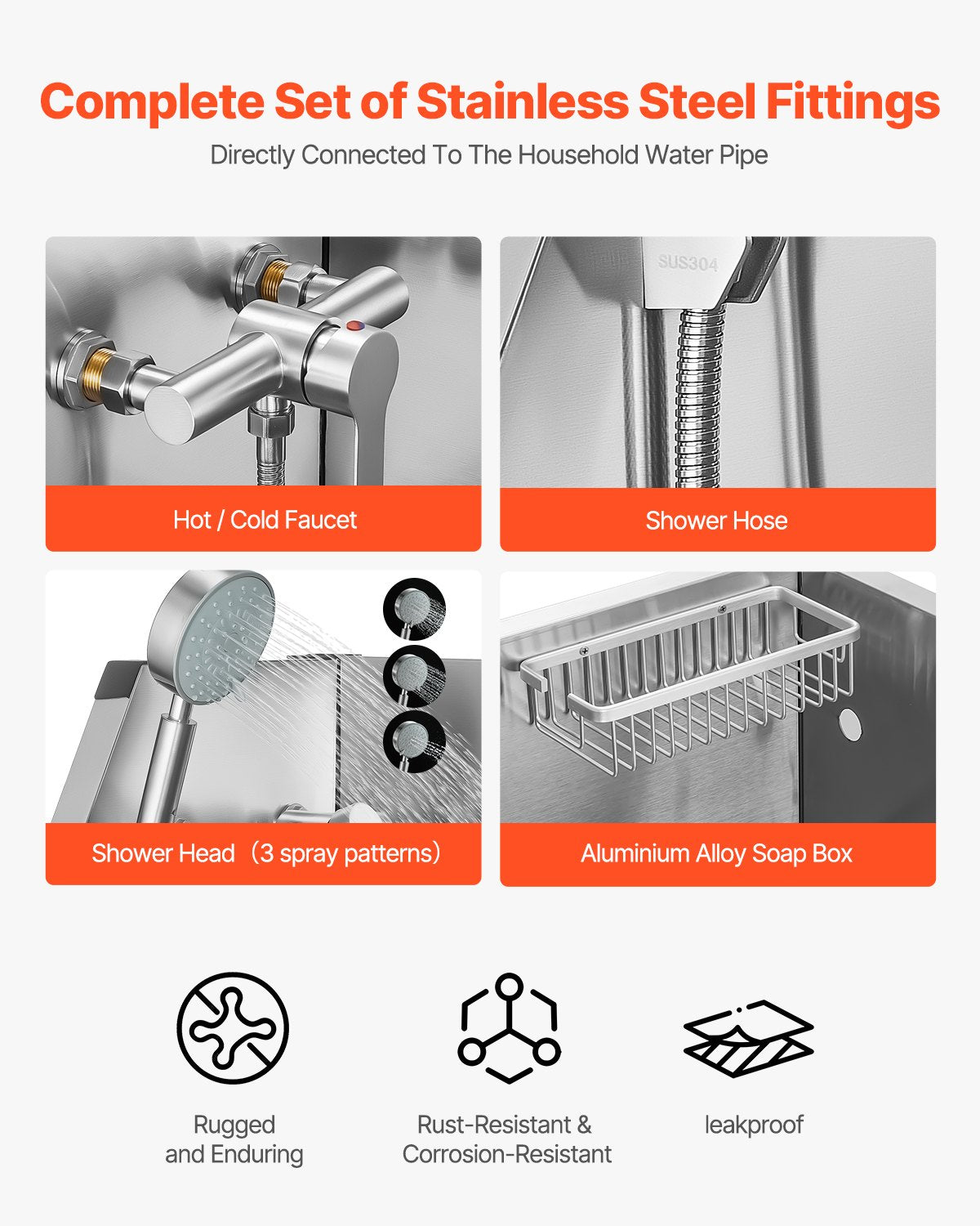 VEVOR 34 Inch Stainless Steel Dog Washing Station, Pet Grooming Tub with Hot & Cold Faucet, Showerhead, Storage Rack, No-Bend All-in-One Bathtub, Home Wash Sink, Fits Small Cats and Dogs - BXGCWYG34CJY8SX20V0 - view 6