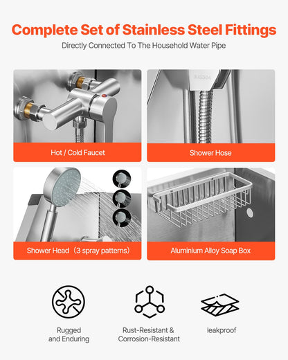 VEVOR 34 Inch Stainless Steel Dog Washing Station, Pet Grooming Tub with Hot & Cold Faucet, Showerhead, Storage Rack, No-Bend All-in-One Bathtub, Home Wash Sink, Fits Small Cats and Dogs - BXGCWYG34CJY8SX20V0 - view 6