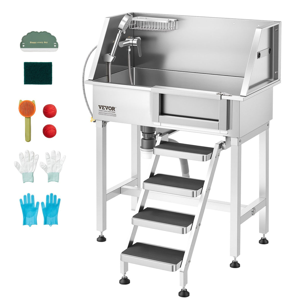 VEVOR 34" Dog Washing Station, Stainless Steel Pet Grooming Tub Bathtub, Professional Dog Wash Sink with Shower, Faucet, Soap Holder, Non-Slip Stairs Easy-Clean Design for Small Pets Cats (Right Door) - BXGCWYG34CZJFJ0C0002V0 - view 1