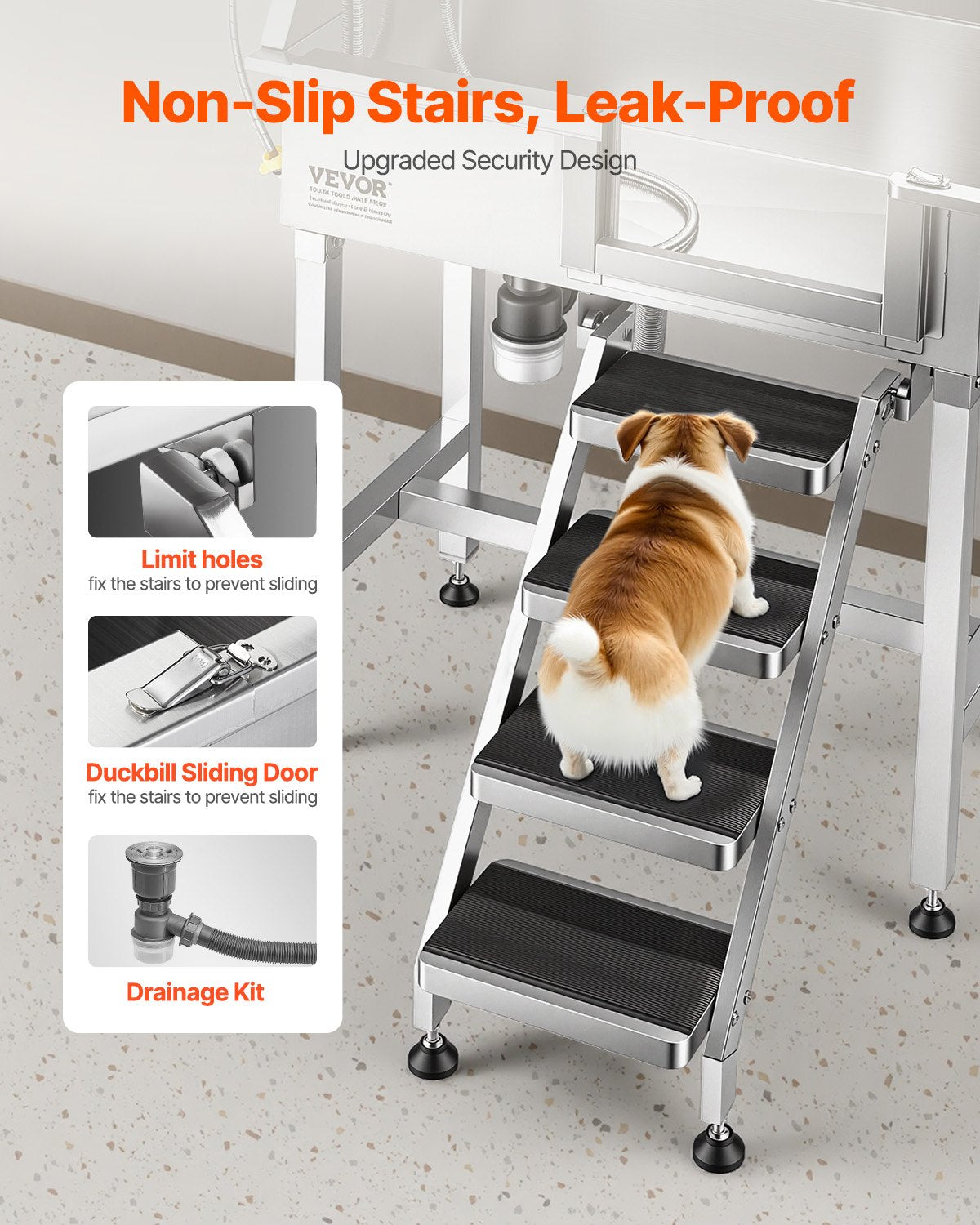 VEVOR 34" Dog Washing Station, Stainless Steel Pet Grooming Tub Bathtub, Professional Dog Wash Sink with Shower, Faucet, Soap Holder, Non-Slip Stairs Easy-Clean Design for Small Pets Cats (Right Door) - BXGCWYG34CZJFJ0C0002V0 - view 4