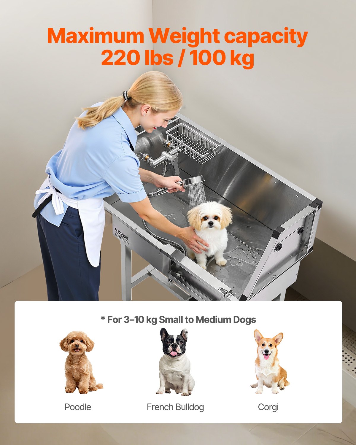VEVOR 34" Dog Washing Station, Stainless Steel Pet Grooming Tub Bathtub, Professional Dog Wash Sink with Shower, Faucet, Soap Holder, Non-Slip Stairs Easy-Clean Design for Small Pets Cats (Right Door) - BXGCWYG34CZJFJ0C0002V0 - view 5