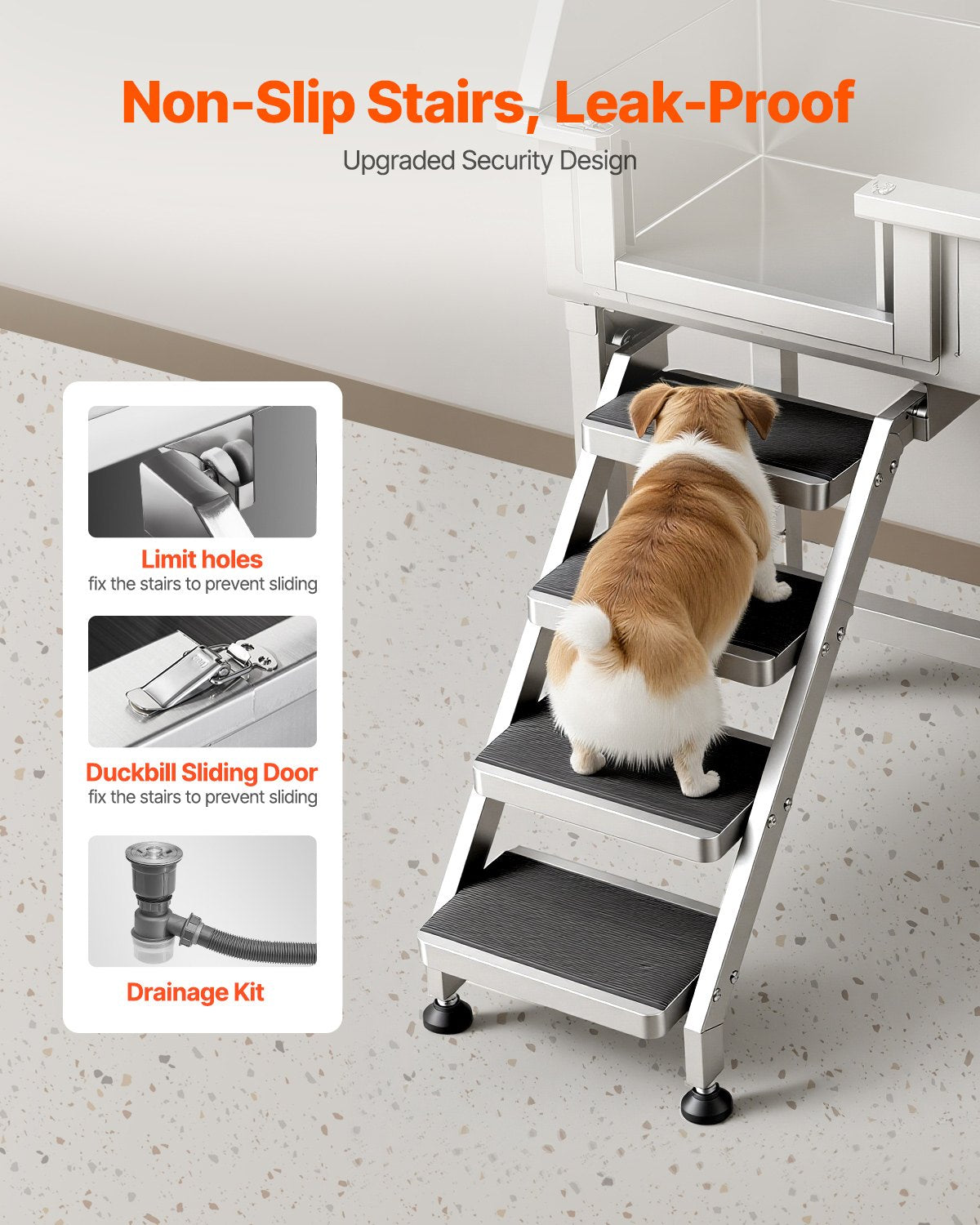 VEVOR 34" Dog Washing Station, Stainless Steel Pet Grooming Tub Bathtub, Professional Dog Wash Sink with Shower, Faucet, Soap Holder, Non-Slip Stairs Easy-Clean Design for Small Pets Cats (Left Door) - BXGCWYG34CZJQTV6N002V0 - view 4
