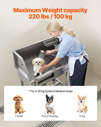 VEVOR 34" Dog Washing Station, Stainless Steel Pet Grooming Tub Bathtub, Professional Dog Wash Sink with Shower, Faucet, Soap Holder, Non-Slip Stairs Easy-Clean Design for Small Pets Cats (Left Door) - BXGCWYG34CZJQTV6N002V0 - view 5