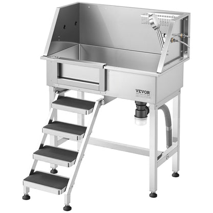 VEVOR 34" Dog Washing Station, Stainless Steel Pet Grooming Tub Bathtub, Professional Dog Wash Sink with Shower, Faucet, Soap Holder, Non-Slip Stairs Easy-Clean Design for Small Pets Cats (Left Door) - BXGCWYG34CZJQTV6N002V0 - view 10