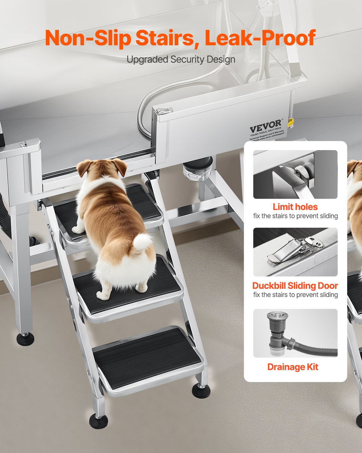 VEVOR 34 Inch Stainless Steel Dog Washing Station, Pet Grooming Tub with Hot & Cold Faucet, Showerhead, Home Wash Sink, Fits Small Cats and Dogs, Non-Slip Stairs (Left Door) - BXGCWYG34CZJQTV6NV0 - view 4