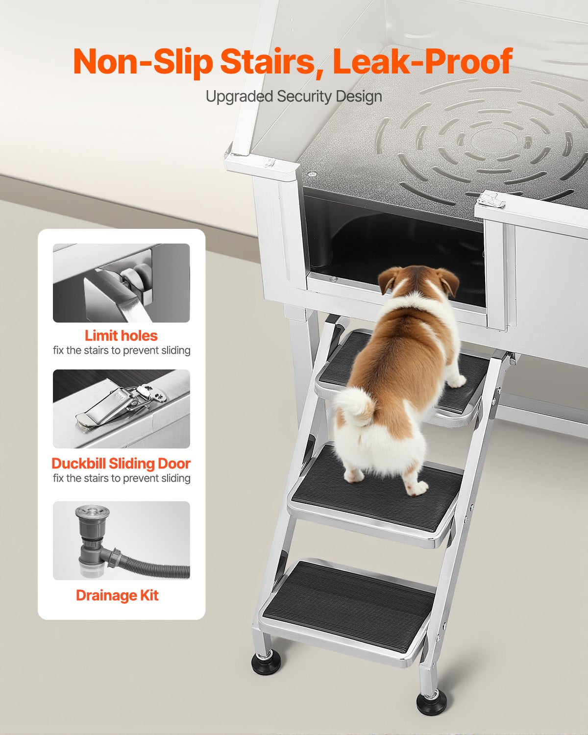 VEVOR 38 Inch Stainless Steel Dog Washing Station, Pet Grooming Tub with Hot & Cold Faucet, Showerhead, Home Wash Sink, Fits Small and Medium Cats and Dogs, Non-Slip Stairs (Left Door) - BXGCWYG38CZJ4VWJJV0 - view 4